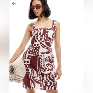 ASOS Burgundy and Cream geometric print mini dress
